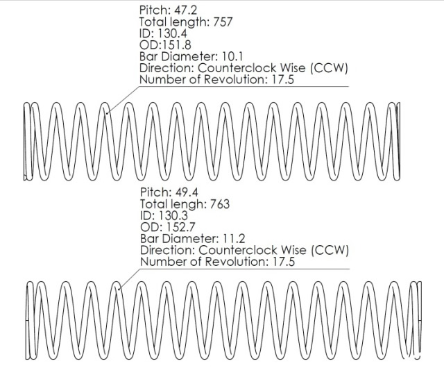 Bar and pitch size for inconel springs